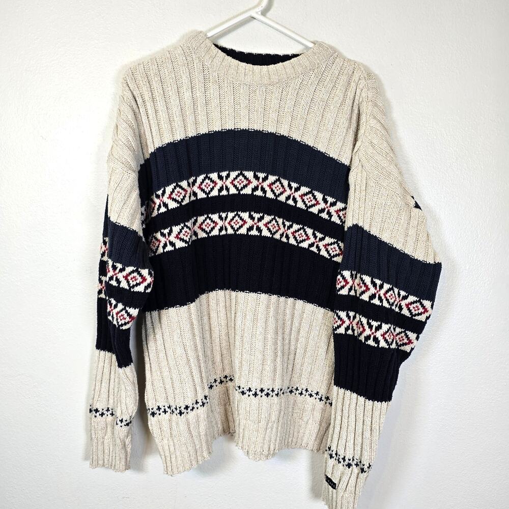 Vintage Chaps Ralph Lauren Sweater Men's M Red Blue Fair Isle Ribbed Cotton USA